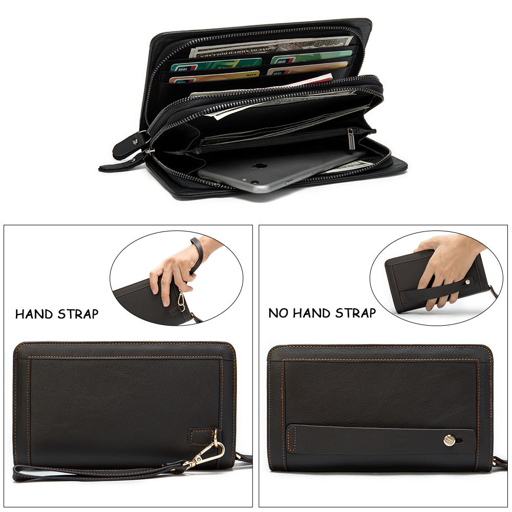 Men's long wallet genuine cowhide leather clutch bag business multifunctional zipper men's wallet 