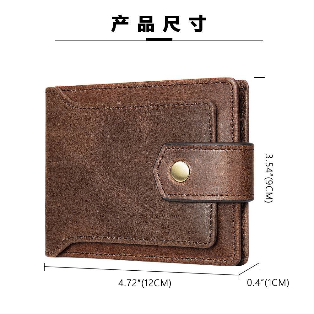 Men's short wallet genuine cowhide leather retro rfid card bag men's wallet