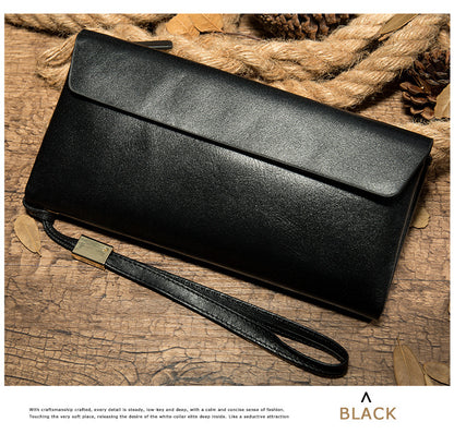 Men's Long Wallet Retro Genuine Cowhide Leather Large Capacity Card Holder RFID Anti-Theft Business Clutch Bag 