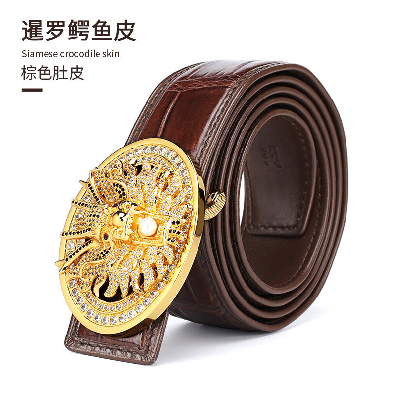 Siamese Crocodile Skin Men's Belt Genuine Leather Dragon with Smooth Buckle Fashion Casual Business Belt 