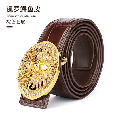 Siamese Crocodile Skin Men's Belt Genuine Leather Dragon with Smooth Buckle Fashion Casual Business Belt 