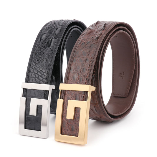 New Men's Belt Crocodile Skin Genuine Leather Unjointed Fashion Casual Men's Belt 