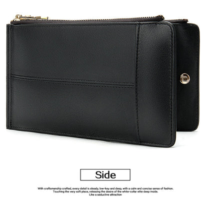 Men's long wallet made of genuine cowhide leather large capacity clutch bag Korean fashion unique zipper men's wallet 