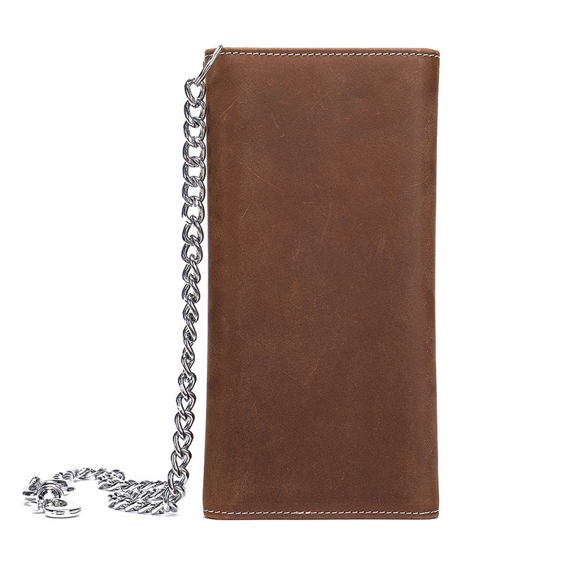 Men's Long Wallet, Cowhide, Genuine Leather, Retro Chain, Multi-Card Holder, Anti-Theft Wallet, Men's Wallet Wrist Bag 