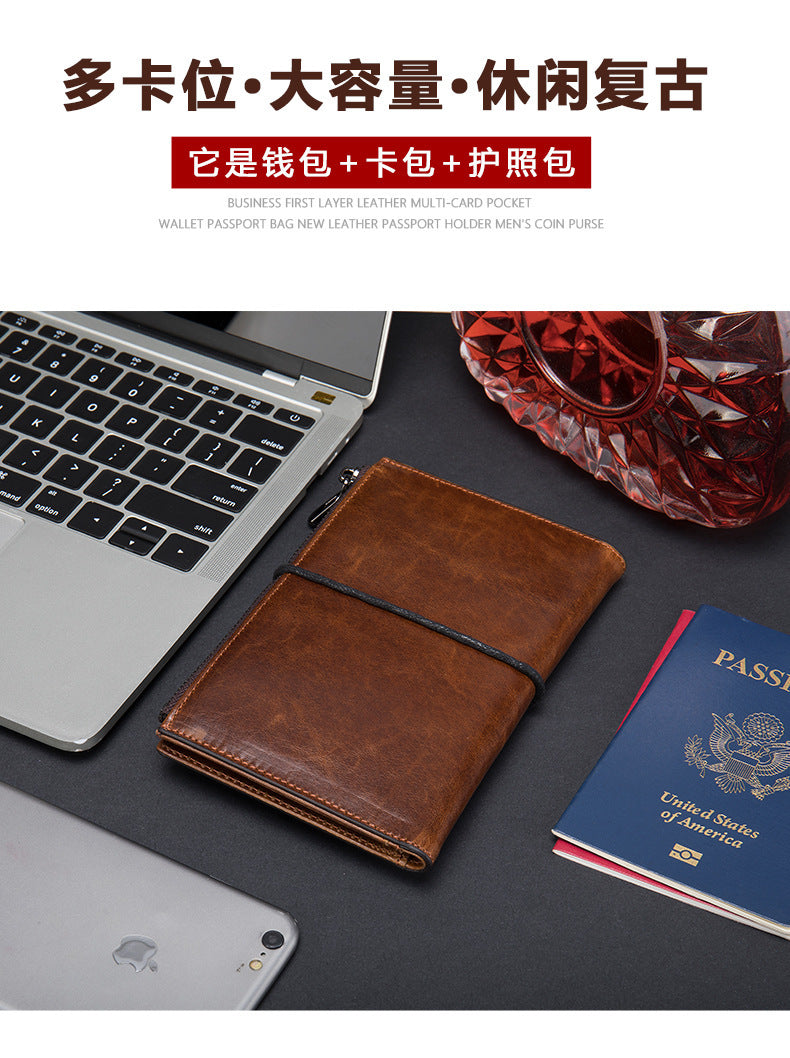 Men's Wallet Made of Genuine Cow Leather Retro Unique Fashion Card Holder Earphone Code Card Pocket 