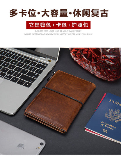 Men's Wallet Made of Genuine Cow Leather Retro Unique Fashion Card Holder Earphone Code Card Pocket 