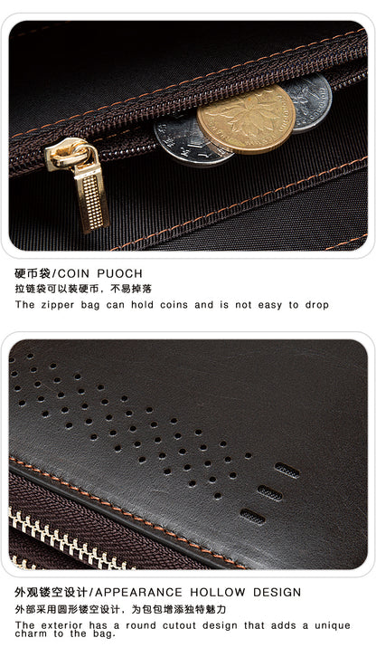 Men's long wallet made of genuine cowhide leather Korean fashion business clutch bag men's wallet card bag 