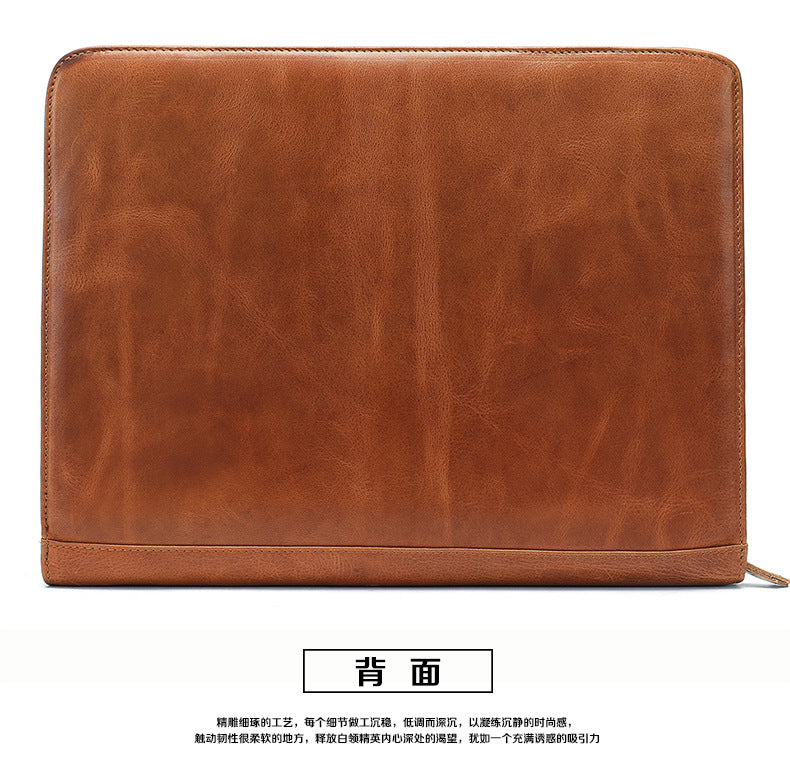 Men's clutch bag Genuine cowhide leather large capacity business zipper file bag Men's handbag 