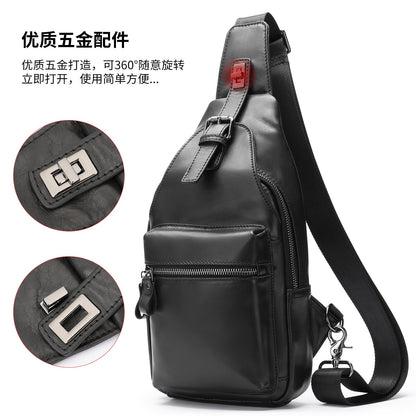 Men's bust bag cowhide genuine leather sports casual crossbody bag 