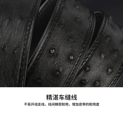 Width 3.8cm Ostrich Skin Genuine Leather Men's Belt Casual Plate Buckle Needle Buckle Men Belt No Buckle 