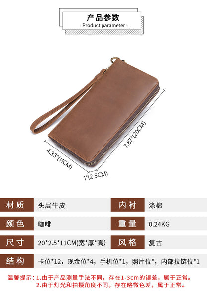 Men's Wallet Genuine Cow Leather Wallet Fashion Large Capacity Clutch Bag for Men 