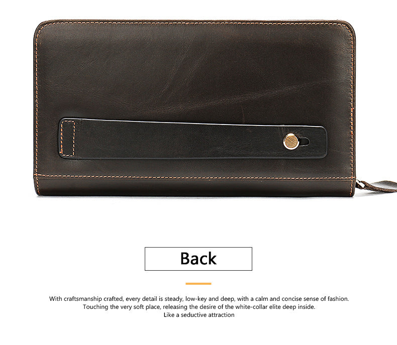 Men's long wallet cowhide clutch bag business casual fashion retro card holder men's wallet 