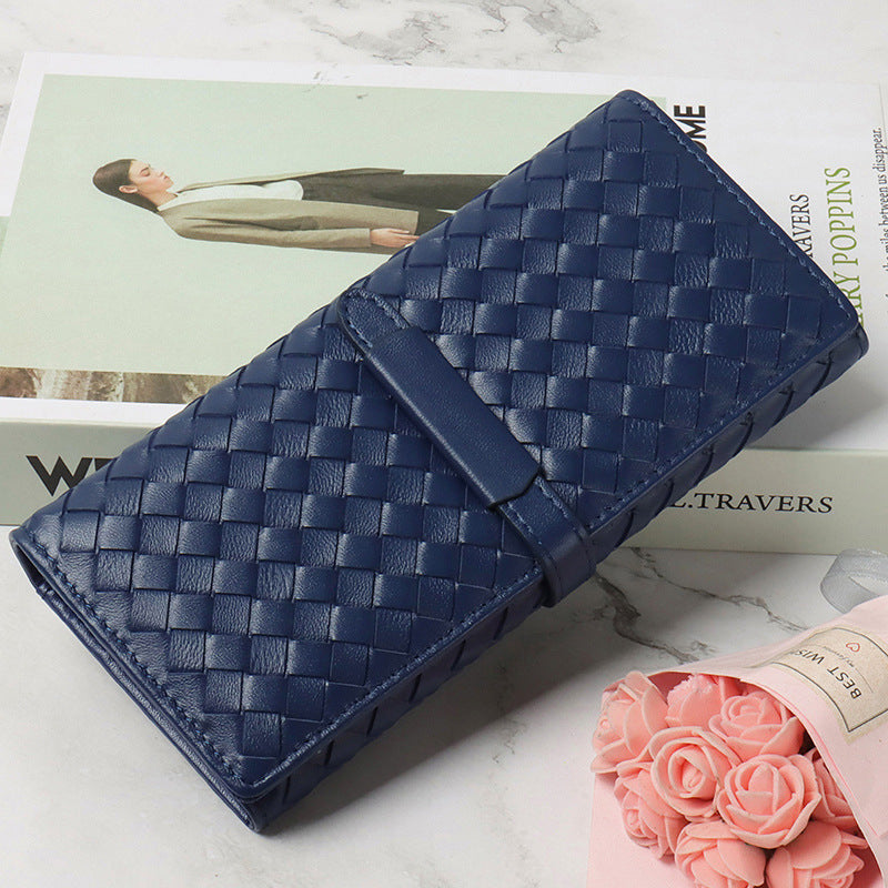 Women's long wallet handmade sheepskin woven tri-fold wallet genuine leather wallet fashion