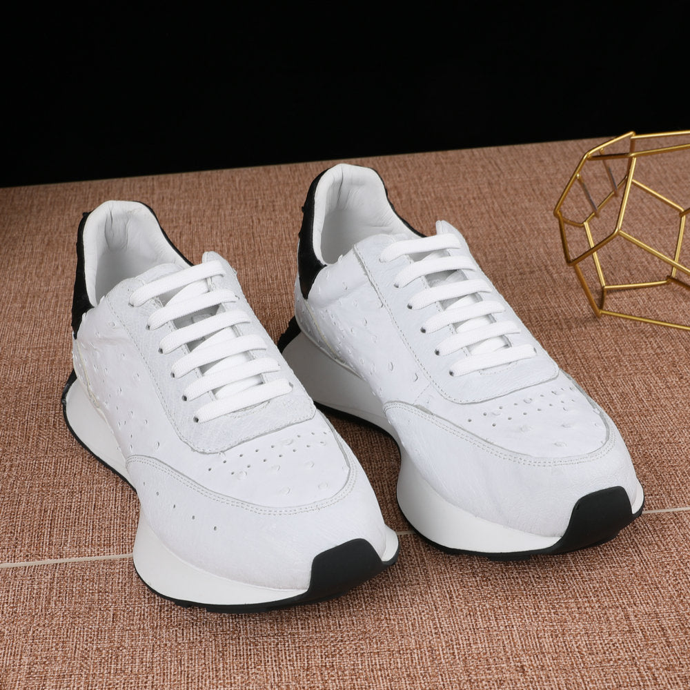 2023 New Ostrich Skin Men's Casual Shoes Genuine Leather Fashion Anti-Slip Sneakers 