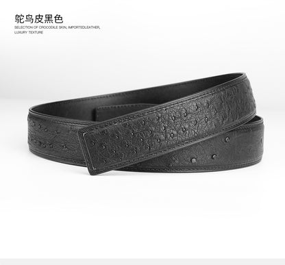 Width 3.8cm Ostrich Skin Genuine Leather Men's Belt Casual Plate Buckle Needle Buckle Men Belt No Buckle 