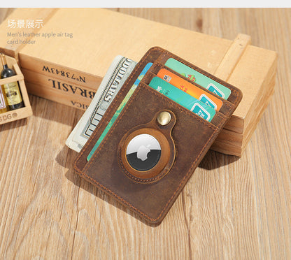 Men's Wallet Cow Leather Airtag Tracker Card Bag Anti-Theft RFID Retro Men's Wallet 