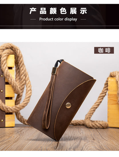 Men's Long Wallet RFID Clutch Bag Crazy Horse Retro Card Holder Men's Wallet Card Bag 