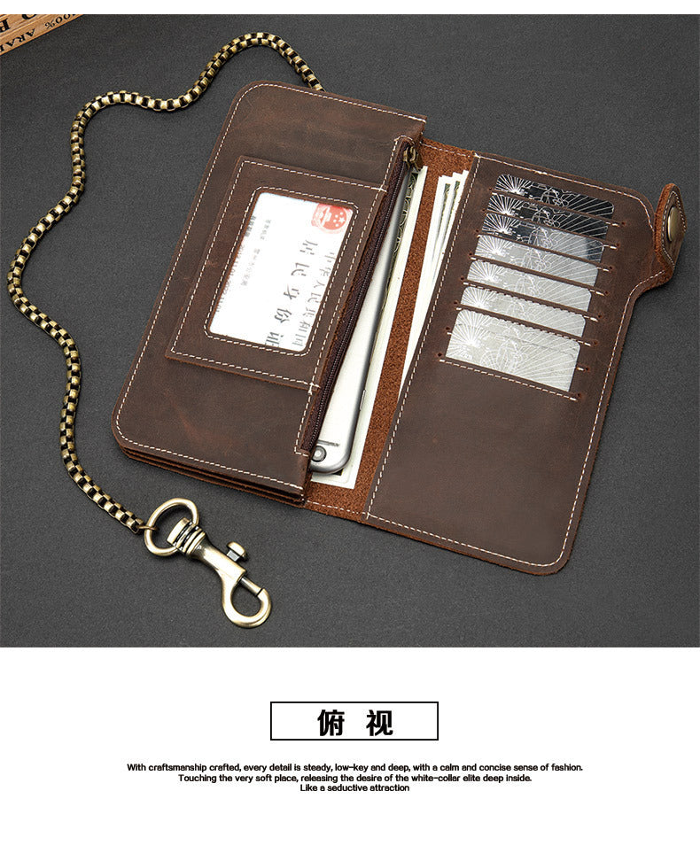 Men's long wallet cowhide genuine leather chain anti-theft clutch bag men's wallet 