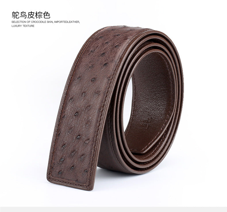 Width 3.8cm Ostrich Skin Genuine Leather Men's Belt Casual Plate Buckle Needle Buckle Men Belt No Buckle 