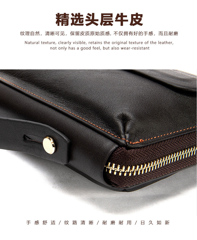 Men's long wallet card holder RFID anti-theft brush cowhide genuine leather zipper men's wallet 