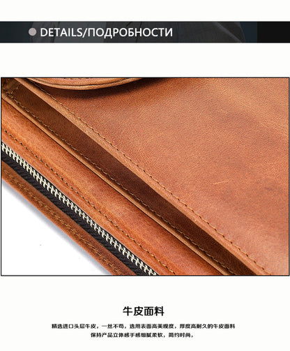 Men's clutch bag Genuine cowhide leather large capacity business zipper file bag Men's handbag 