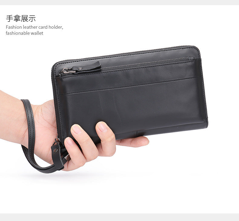 Men's wallet genuine cowhide leather clutch bag large capacity card holder wrist bag for men 