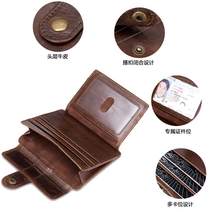 Men's Wallet Genuine Cow Leather Large Capacity Card Bag Retro Card Holder Men's Wallet 