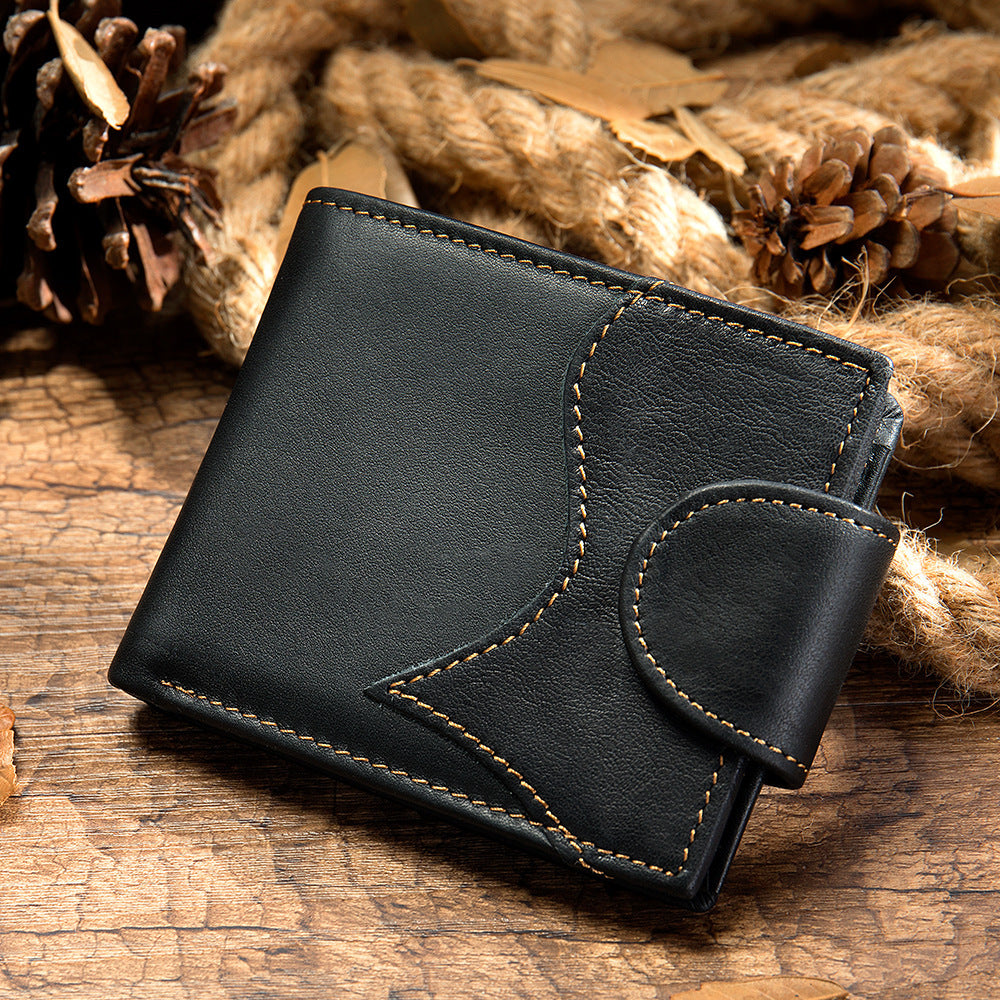 Men's Wallet, Cowhide, Genuine Leather, Thin Foldable, Coin Card Holder, Men's Wallet 