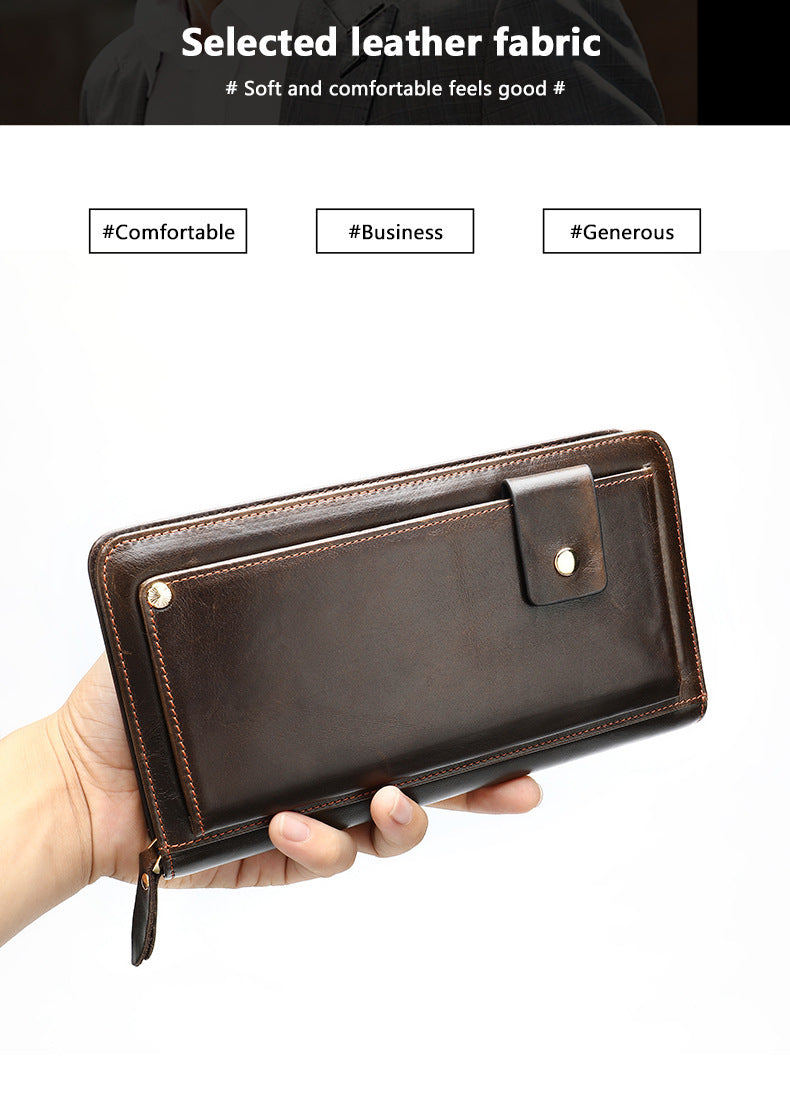 Men's long wallet cowhide clutch bag business casual fashion retro card holder men's wallet 