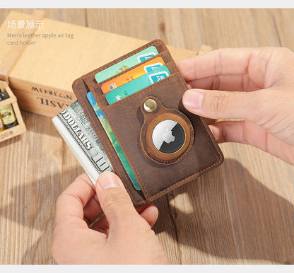 Men's Wallet Cow Leather Airtag Tracker Card Bag Anti-Theft RFID Retro Men's Wallet 