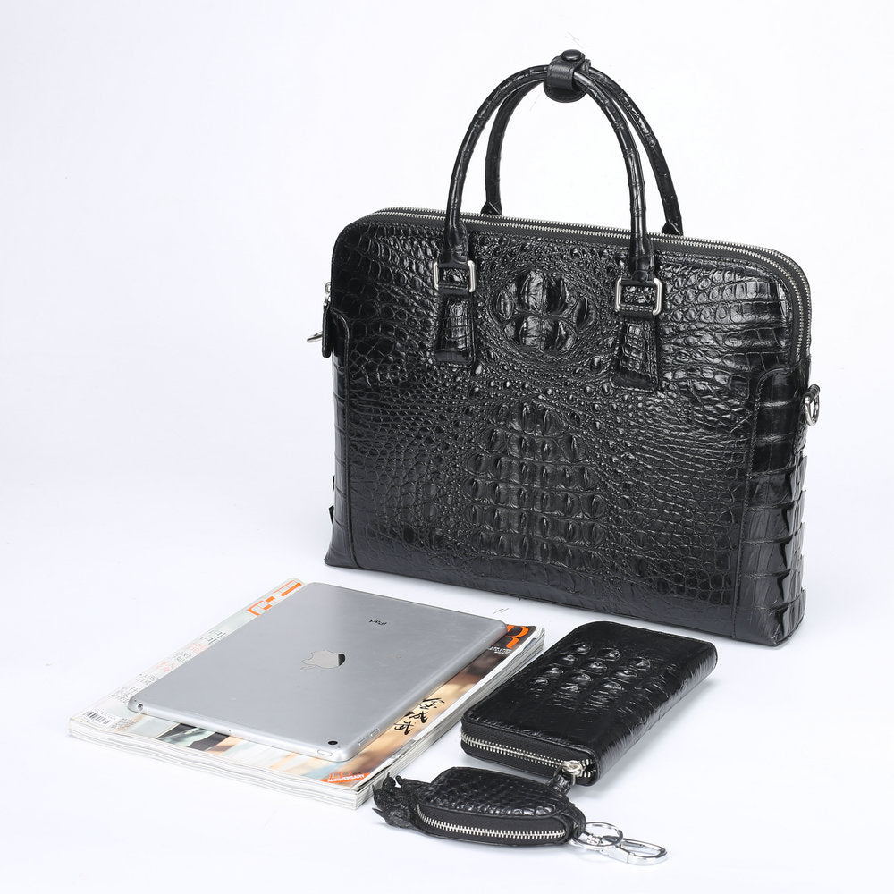 Thai Crocodile Skin Men's Briefcase Genuine Leather Double Zipper Large Capacity Business Bag Office Handbag