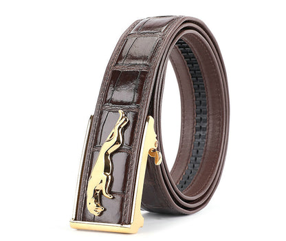 Men's Belt Siamese Crocodile Skin Genuine Leather Automatic Buckle Casual Men's Belt 