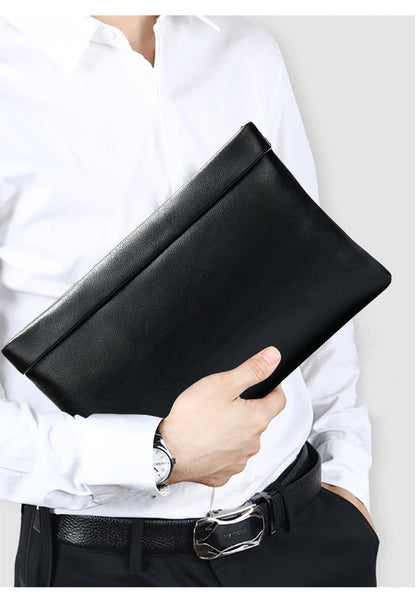 Men's clutch bag cowhide genuine leather Korean fashion business large capacity men's handbag 