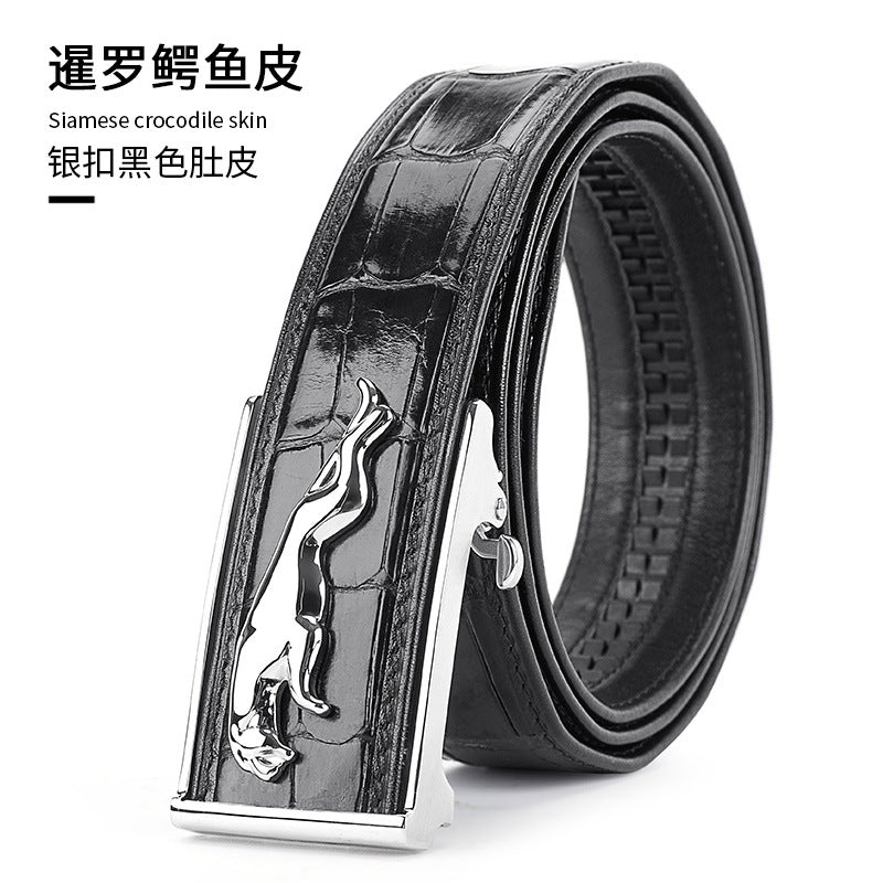 Men's Belt Siamese Crocodile Skin Genuine Leather Automatic Buckle Casual Men's Belt 