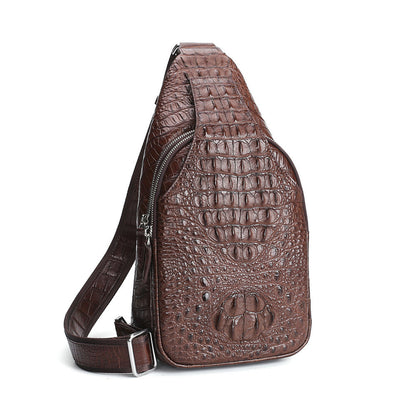 Men's Bust Bag Crocodile Skin Genuine Leather Large Capacity Outdoor Sports Backpack Casual Fashion Waist Pouch 