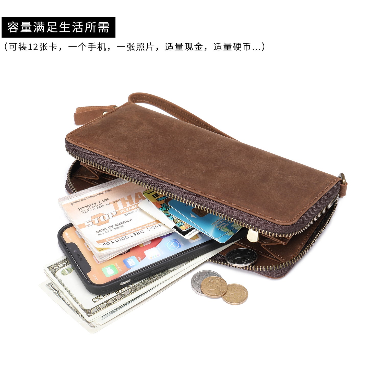 Men's Wallet Genuine Cow Leather Wallet Fashion Large Capacity Clutch Bag for Men 