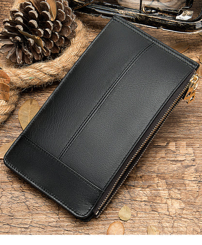 Men's long wallet made of genuine cowhide leather large capacity clutch bag Korean fashion unique zipper men's wallet 