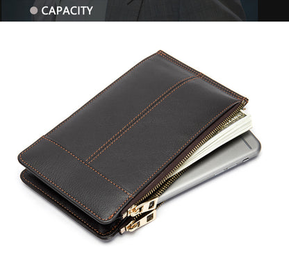 Men's long wallet made of genuine cowhide leather large capacity clutch bag Korean fashion unique zipper men's wallet 