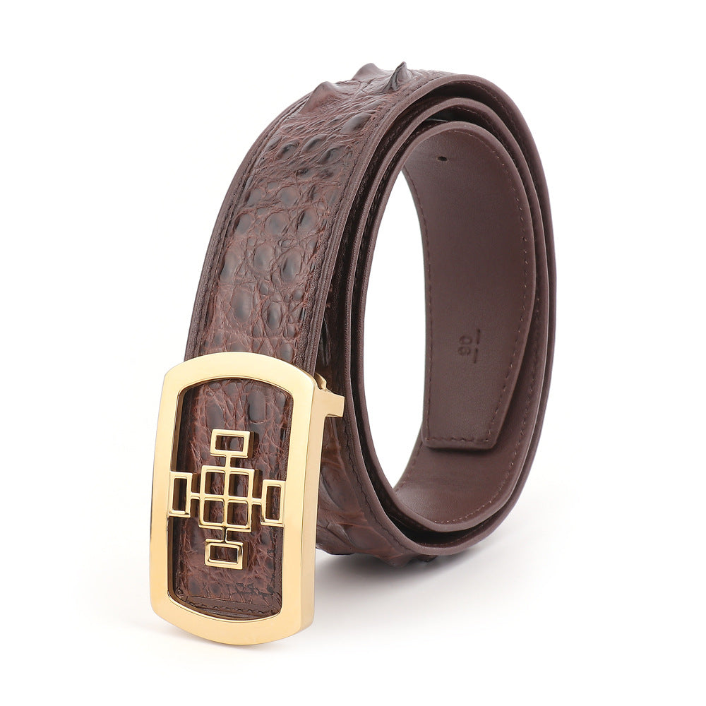 Crocodile Skin Men's Belt Fashion Plate Buckle Genuine Leather Men's Belt 