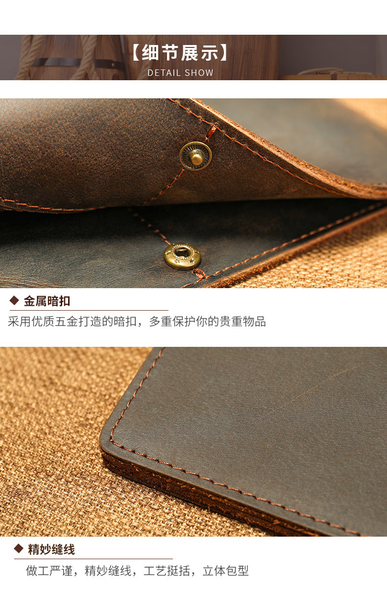 Men's long wallet made of genuine cowhide leather fashion retro clutch bag men's wallet card bag 