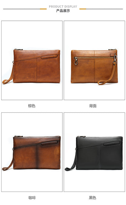 Men's Clutch Bag, Cowhide Genuine Leather, Large Capacity, Retro Fashion, Men's Handbag 