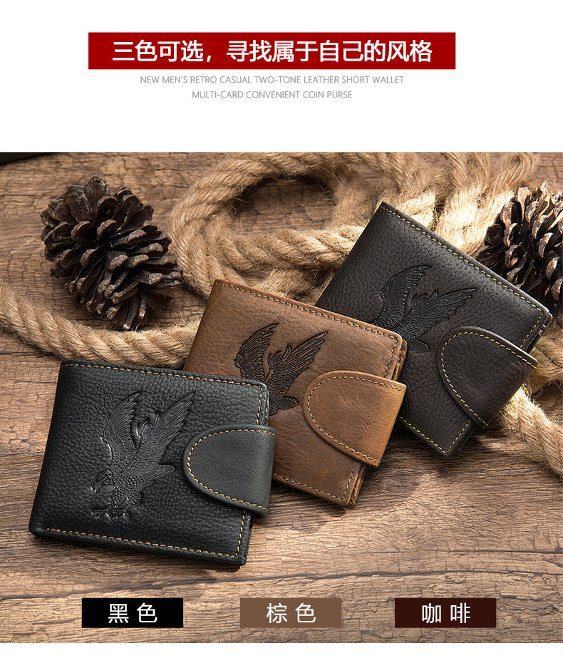 Men's short wallet genuine cowhide leather hawk unique fashion card bag wallet for men 