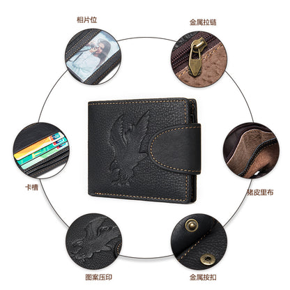 Men's short wallet genuine cowhide leather hawk unique fashion card bag wallet for men 