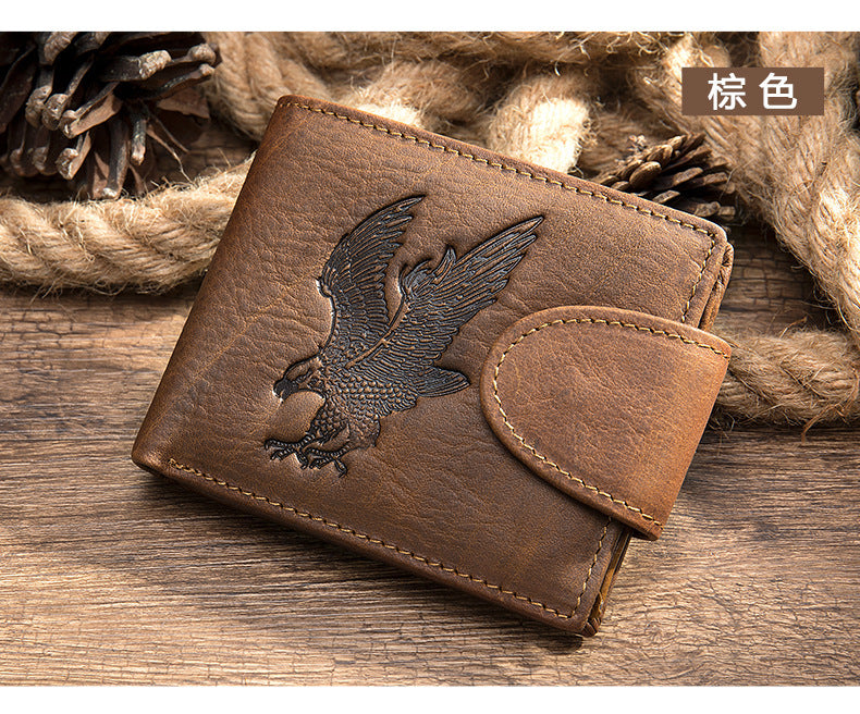 Men's short wallet genuine cowhide leather hawk unique fashion card bag wallet for men 