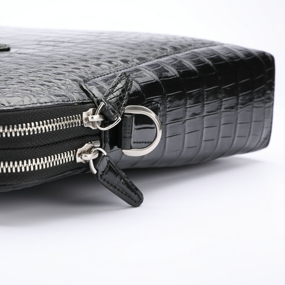 Siamese Crocodile Belly Skin Briefcase Genuine Leather Men's Bag Double Zipper Handbag File Bag Men's Business Bag Handbag 