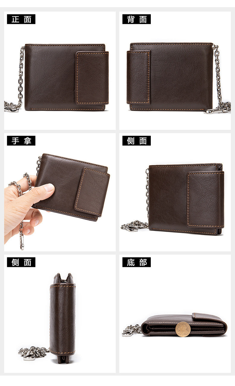 Men's short wallet genuine cowhide leather retro multifunctional men's wallet 