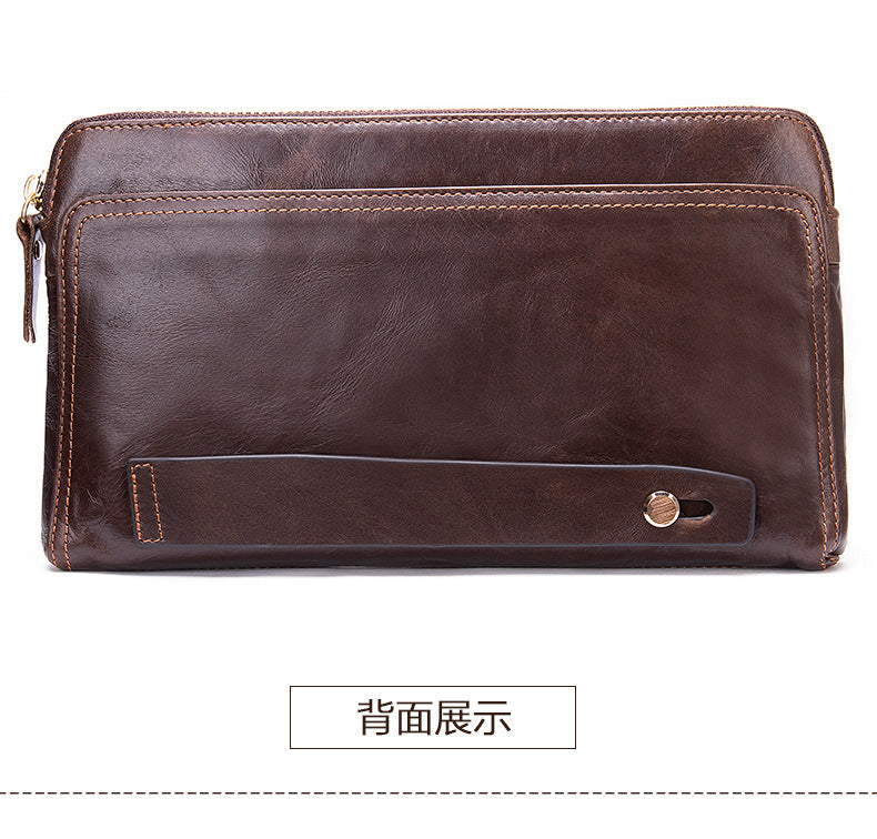 Men's Long Wallet Large Capacity Korean Fashion Genuine Cowhide Leather Card Holder RFID Anti-Theft Clutch Bag Men's Handbag 