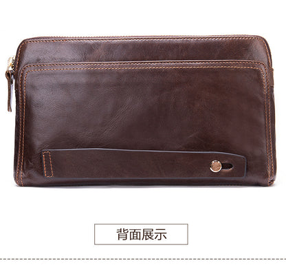 Men's Long Wallet Large Capacity Korean Fashion Genuine Cowhide Leather Card Holder RFID Anti-Theft Clutch Bag Men's Handbag 