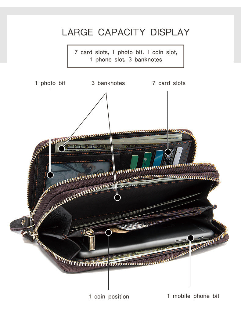 Men's long wallet double zipper card bag coin purse card holder business wallet for men 