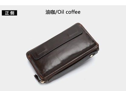 Men's long wallet card holder RFID anti-theft brush cowhide genuine leather zipper men's wallet 